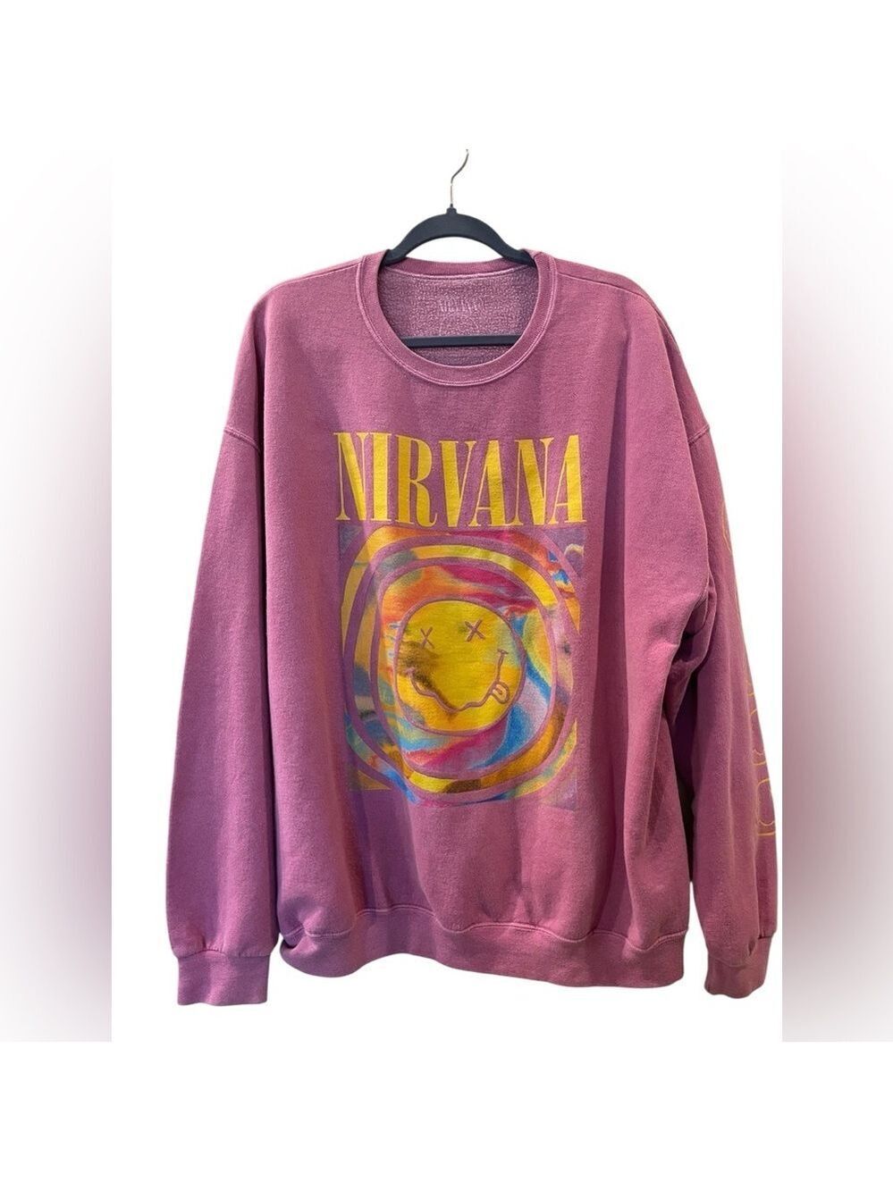 Urban Outfitters Graphic Nirvana Smile Crew Neck Sweatshirt Pink Size S/M 4-10